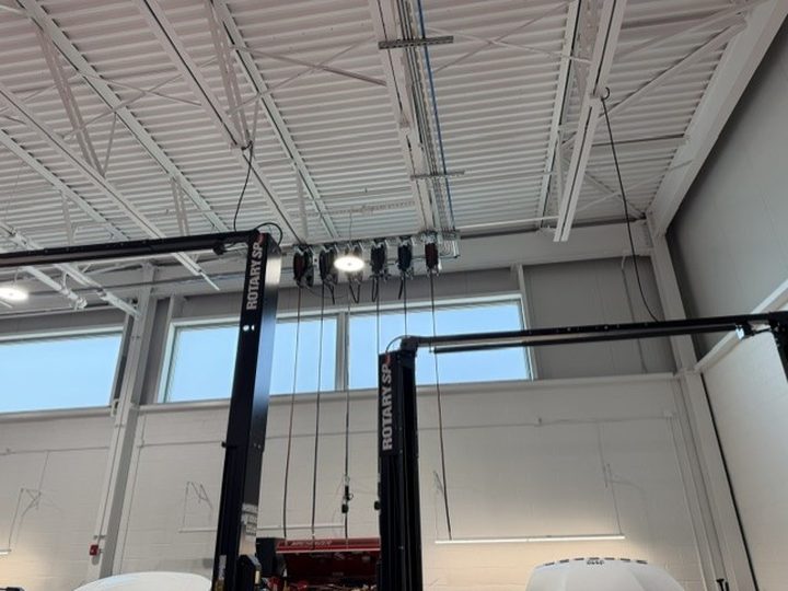 Overhead reels above the bays