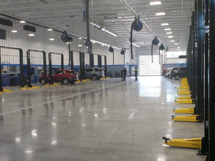 The service department, bay after bay