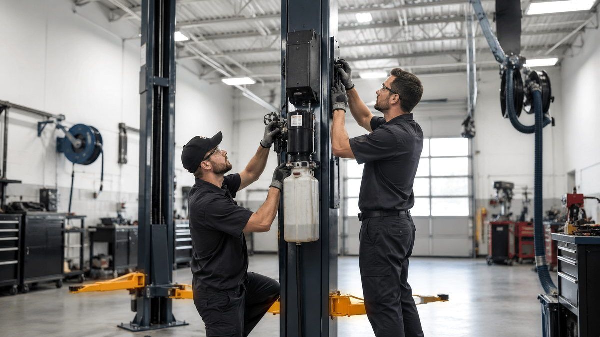 Total Tool technicians installing a lift column